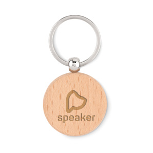 Round wooden keyring with logo