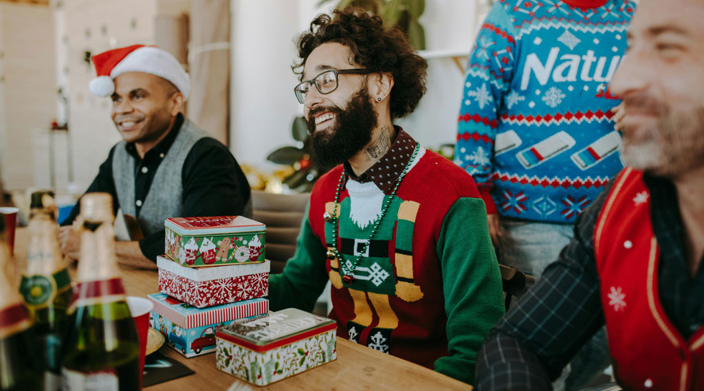 Employees in Christmas clothing 