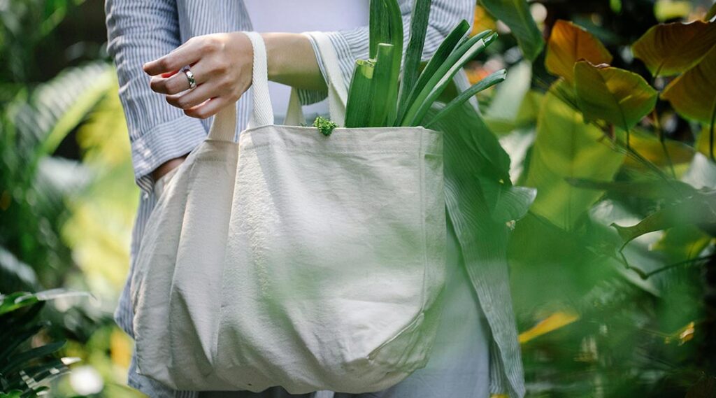 promotional eco bag with produce inside