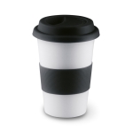 Travel ceramic mug with silicone band and lid, 400 ml black colour