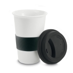 Travel ceramic mug with silicone band and lid, 400 ml black colour third view