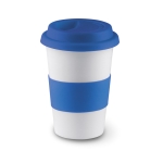 Travel ceramic mug with silicone band and lid, 400 ml blue colour