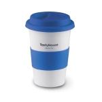 Travel ceramic mug with silicone band and lid, 400 ml blue colour main view