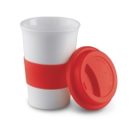 Travel ceramic mug with silicone band and lid, 400 ml red colour second view