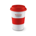 Travel ceramic mug with silicone band and lid, 400 ml red colour main view