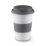 Travel ceramic mug with silicone band and lid, 400 ml grey colour