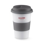 Travel ceramic mug with silicone band and lid, 400 ml grey colour