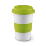 Travel ceramic mug with silicone band and lid, 400 ml lime colour