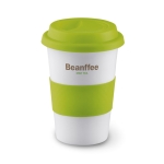 Travel ceramic mug with silicone band and lid, 400 ml lime colour main view