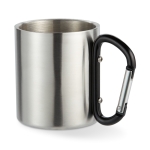 Double-walled stainless steel mug with carabiner handle, 220 ml black colour