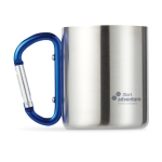 Double-walled stainless steel mug with carabiner handle, 220 ml blue colour second main view