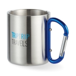 Double-walled stainless steel mug with carabiner handle, 220 ml blue colour third main view