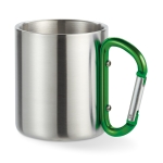 Double-walled stainless steel mug with carabiner handle, 220 ml green colour