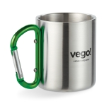 Double-walled stainless steel mug with carabiner handle, 220 ml green colour second main view