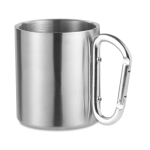 Double-walled stainless steel mug with carabiner handle, 220 ml matt silver colour