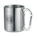 Double-walled stainless steel mug with carabiner handle, 220 ml matt silver colour