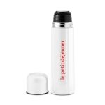 Stainless steel thermos bottle with all-round print, 500 ml white colour second main view