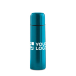 Stainless steel thermos bottle with all-round print, 500 ml turquoise colour view with print area