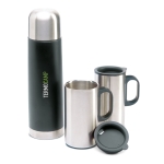 Set: stainless steel thermos flask black colour main view