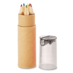 6 coloured pencils in a box and sharpener in the lid transparent grey colour second view