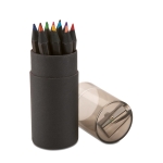 Black box set with 12 coloured pencils and built-in sharpener black colour