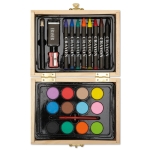 Painting box set with watercolours and coloured pencils dark grey colour