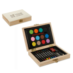 Painting box set with watercolours and coloured pencils wood colour view with print area