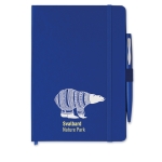 Lined notebook with ballpoint pen for employees, A5 blue colour third main view