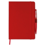 Lined notebook with ballpoint pen for employees, A5 red colour