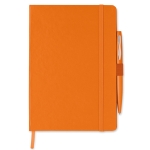 Lined notebook with ballpoint pen for employees, A5 orange colour