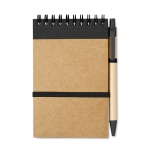 Recycled notebook, blank paper, pen made from recycled paper black colour