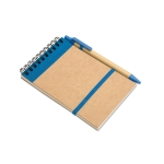 Recycled notebook, blank paper, pen made from recycled paper blue colour