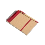 Recycled notebook, blank paper, pen made from recycled paper red colour