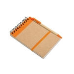 Recycled notebook, blank paper, pen made from recycled paper orange colour