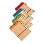 Recycled notebook, blank paper, pen made from recycled paper orange colour