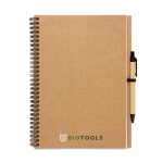 Notebook made from recycled blank paper and pen, B5 beige colour main view