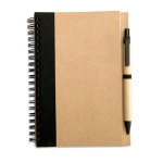 Recycled paper notepad with colour detail and pen, B6 black colour