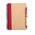 Recycled paper notepad with colour detail and pen, B6 red colour