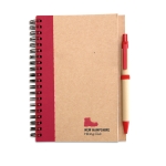 Recycled paper notepad with colour detail and pen, B6 red colour main view