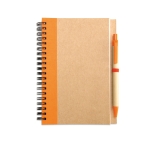 Recycled paper notepad with colour detail and pen, B6 orange colour