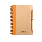 Recycled paper notepad with colour detail and pen, B6 orange colour main view