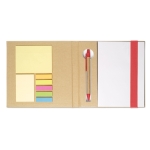 Practical pad with recycled paper, pen and post-it notes red colour