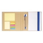 Practical pad with recycled paper, pen and post-it notes royal blue colour