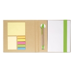 Practical pad with recycled paper, pen and post-it notes lime colour