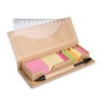 Practical office set with ballpoint pen and sticky notes beige colour