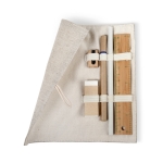 Rollable jute pencil case with pen, ruler, sharpener & eraser beige colour