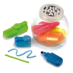 5 neon highlighters in a plastic container multicolour colour main view