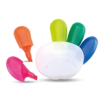 Five different coloured highlighters in a hand shape multicolour colour second view