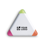 Fluorescent triangle highlighters with colourful corners white colour view with print area