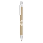 Sustainable ballpoint pen made of recyclable corn, blue ink white colour second main view